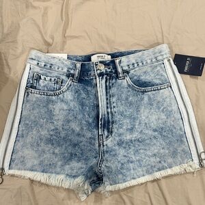 Forever 21 Light Blue Jean Shorts with White Accents high rise cut offs 27 NWT